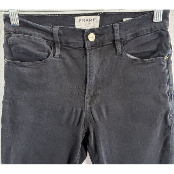 FRAME Women Le High Skinny Film Noir Stretch Denim Stretch Sz 27 Black 7-19 - Picture 5 of 15
